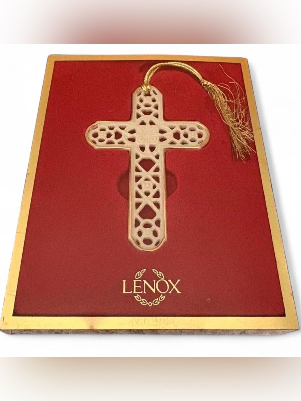 Lenox Red Gift Box with Lenox Cross Christmas Religious Holiday